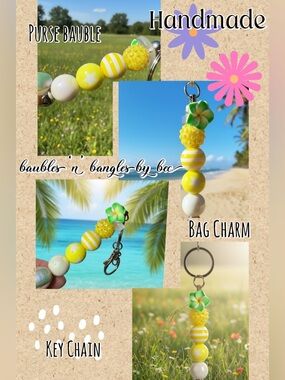 Handmade Yellow Beaded Keychain / Bag Charm